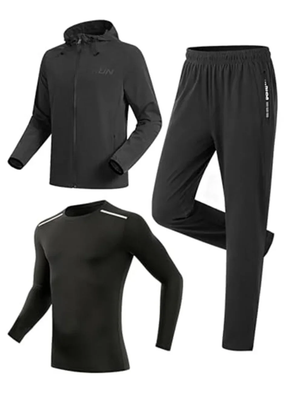 Men's Tracksuit 3 Piece Windproof Jacket Long-Sleeve T-Shirt Hiking Tracksuit